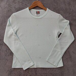 Vintage New Moves Girls Mint Green Long Sleeve Top w/ Rhinestones